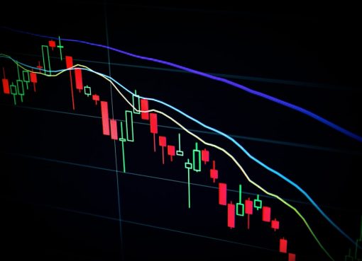 Close-up of a trading chart with candlestick patterns showing market fluctuations